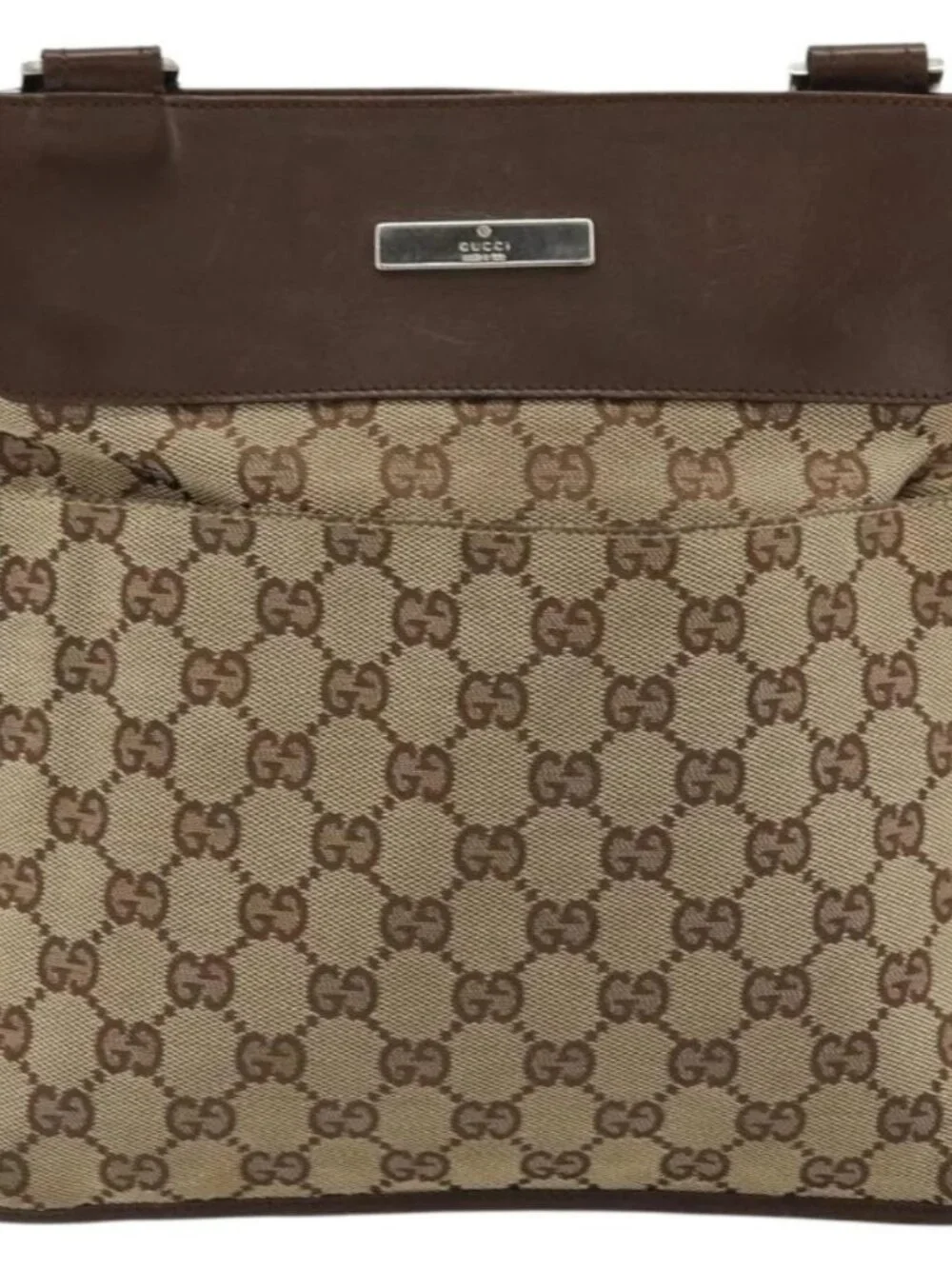 GUCCI GG Canvas Shoulder Bag Beige Silver 27639 Auth 175360